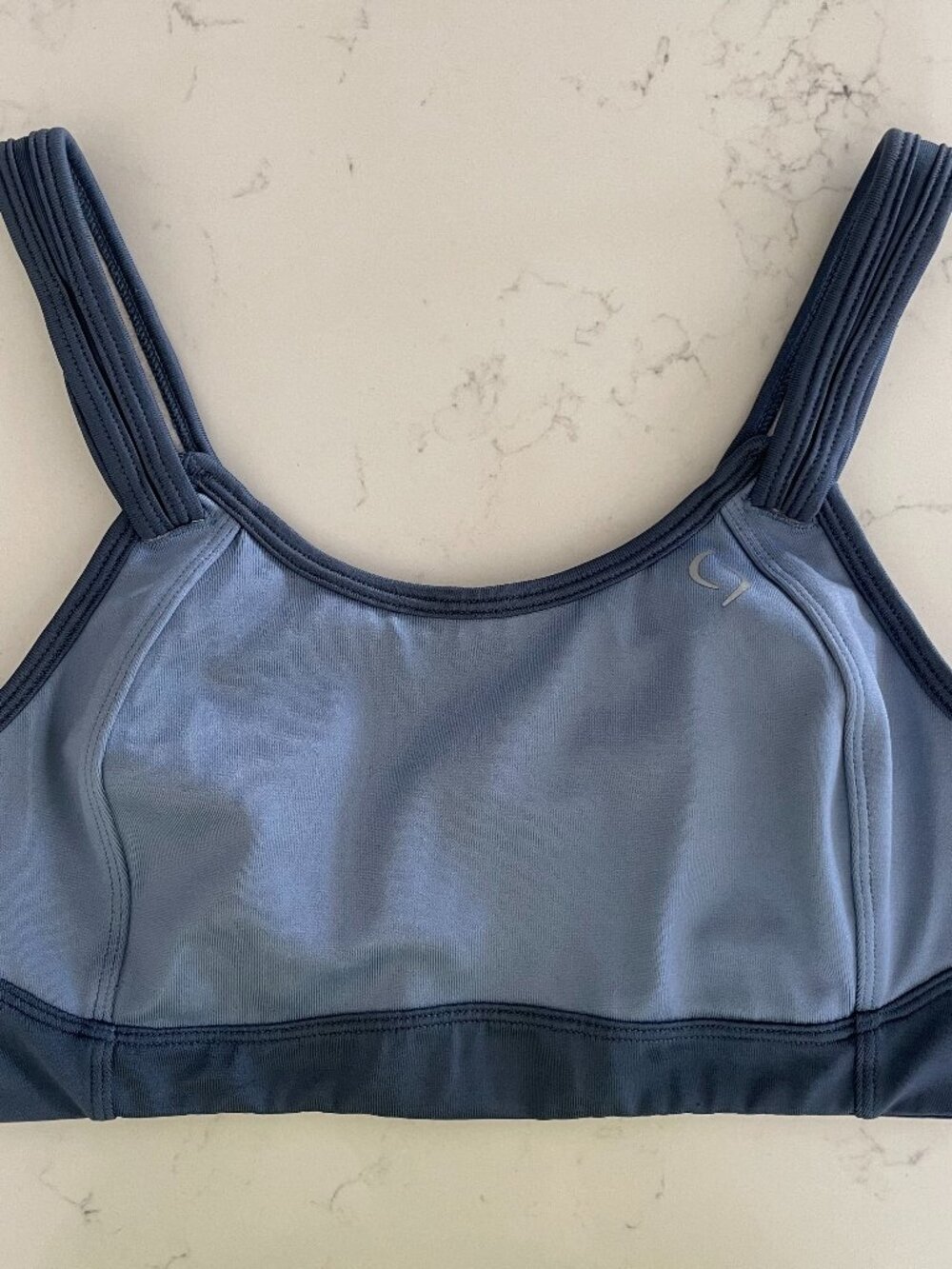 Brooks Moving Comfort Fiona Poly Blend Athletic Sports Bra Duotone Blue Sz 32D